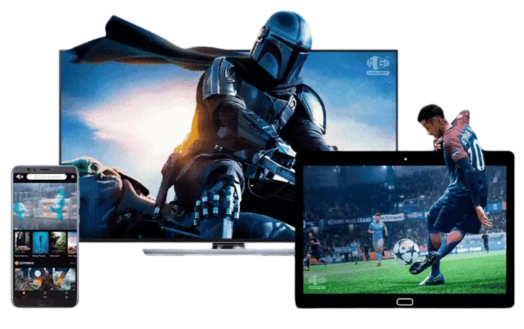 DoneIPTV IPTV displayed across TV, monitor, laptop, phone and tablet
